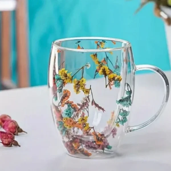 لیوان مدل دو جداره طرح گل خشک
